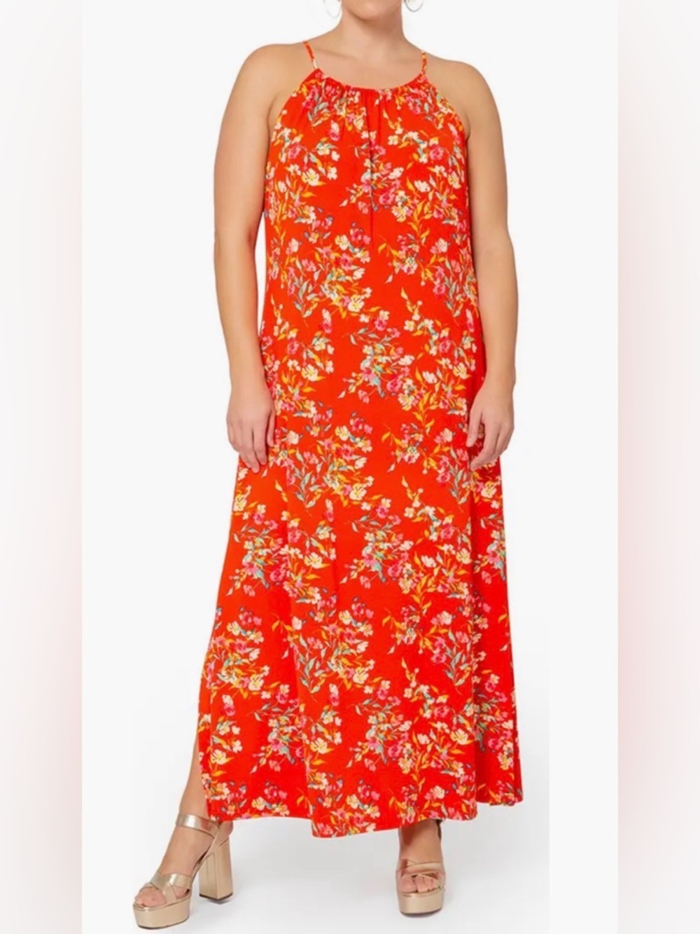 Leota Red Floral Maxi Dress with Spaghetti Straps